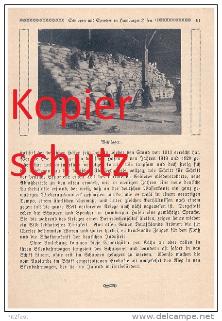 Original Zeitungsbericht- 1926 - Hamburger Hafen , Hansahafen , Speicher , Überseehafen , Felle , Papier , Reis , Kaffee - Altona