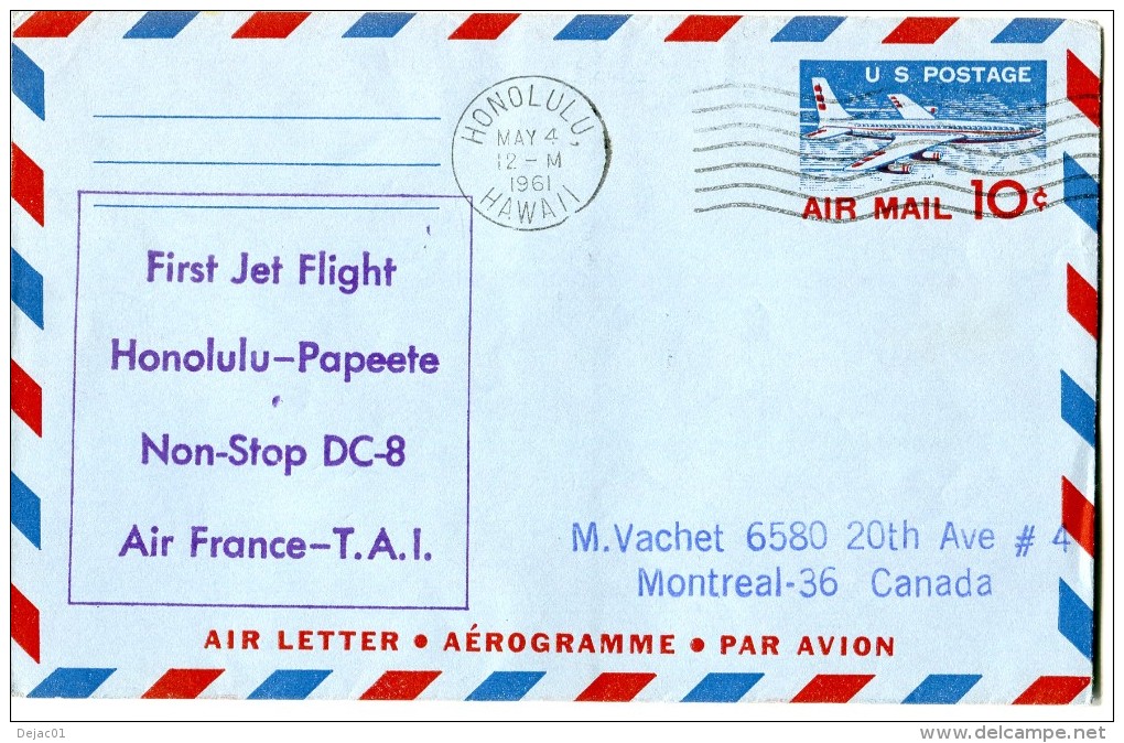 Polynésie - Premier Vol TAI AIR FRANCE  - HONOLULU PAPEETE - 4 Mai 1961 - R 1562 - Lettres & Documents