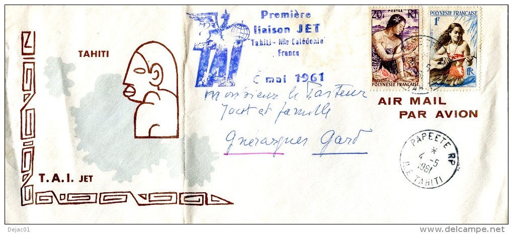 Polynésie - Premier Vol TAI  - TAHITI NOUVELLE CALEDONIE - 6 Mai 1961 - R 1564 - Lettres & Documents