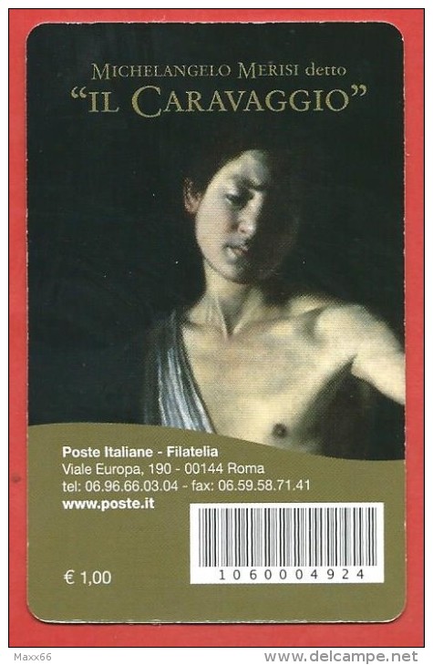 TESSERA FILATELICA ITALIA - 2010 - 4º Centenario Della Morte Di Michelangelo Merisi, Detto Il Caravaggio - Cartes Philatéliques