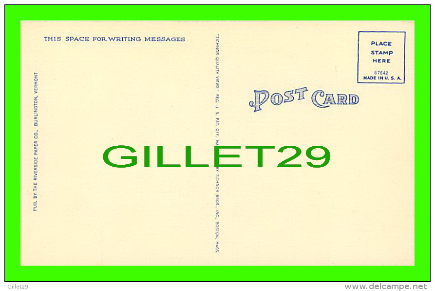 BURLINGTON, VT - COLLEGE ROW, UNIVERSITY OF VERMONT - PUB. BY RIVERSIDE PAPER CO - - Burlington