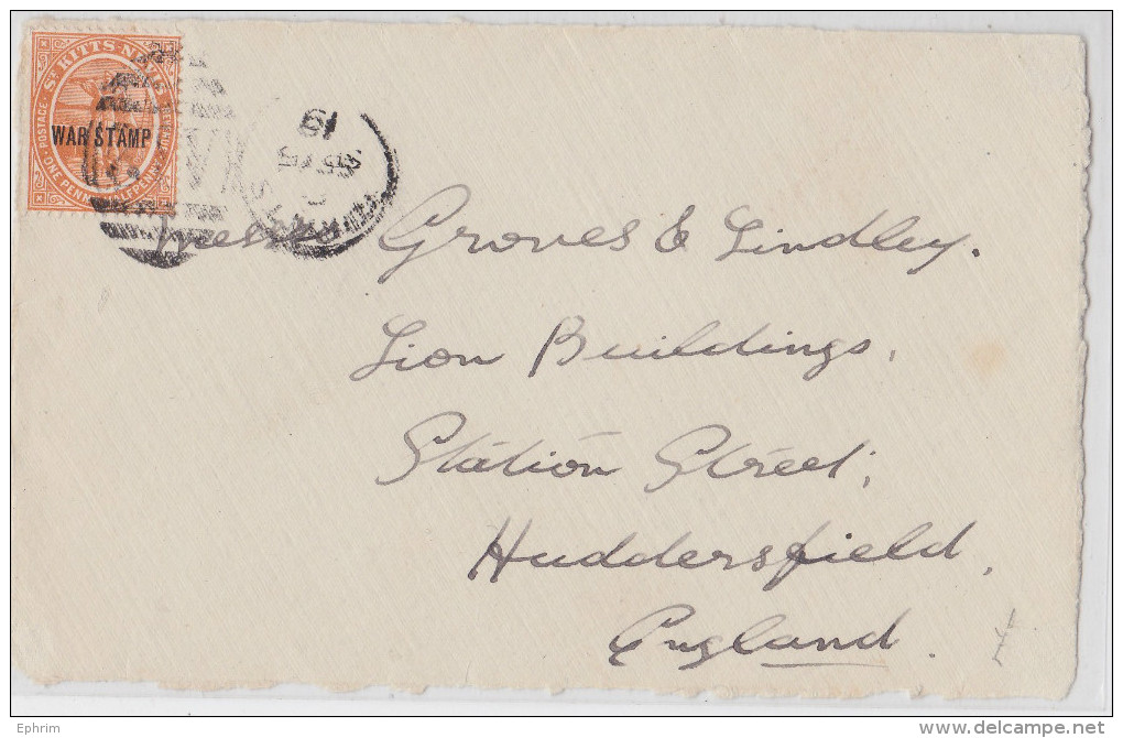 ST.KITTS-NEVIS - Front Cover 1919 To Huddersfield - War Stamp - WW1 - Post Mark - St.Christopher-Nevis & Anguilla (...-1980)