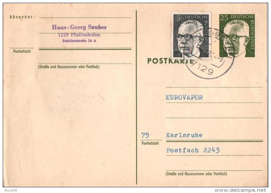 ALLEMAGNE DEUTSCHLAND GERMANY Entier 508 (o) Ganzsache Eurovapor Karlsruhe 1972 - Postcards - Used