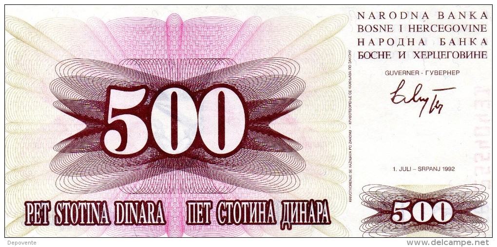 BILLET DE 500 DINARS YOUGOSLAVES (DINARA) - BOSNIE-HERZEGOVINE - 1992 - Bosnia Erzegovina