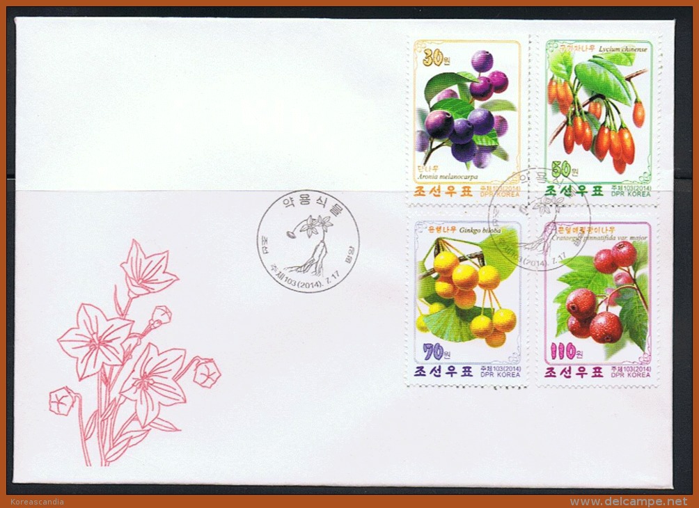 NORTH KOREA 2014 MEDICAL PLANTS STAMP SET FDC - Plantas Medicinales