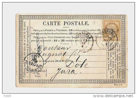 ISERE  ( 37 )  -  GRENOBLECPI Ordinaire &ndash; Tarif à 15c. (15.1.1873/30.4.1878)N°55 - 15c. Cérès III° Républ. - Precursor Cards