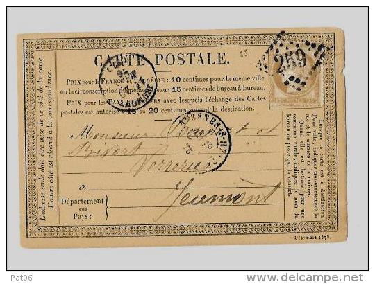 NORD (  57 ) &ndash; AVESNE Sur Helpe CPI Ordinaire - Tarif à 15c. (15.1.1873/30.4.1878)N°55a   - 15c.  Cérès III° Répub - Precursor Cards