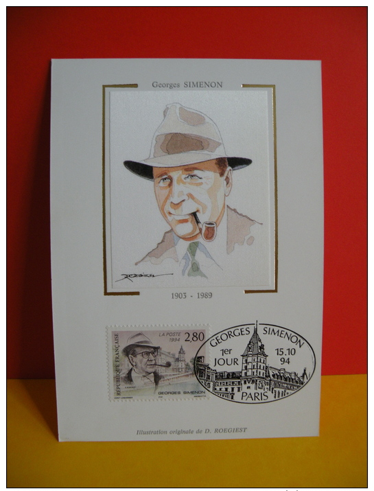 FDC Carte Maxi- Georges Simenon 1903/1989 - Paris - 15.10.1994 - 1er Jour, Coté 3 € - 1990-1999