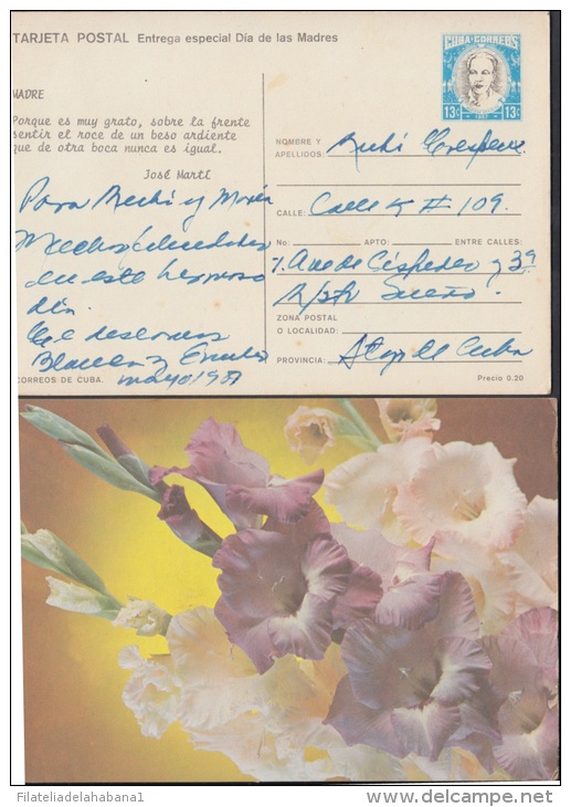 1987-EP-24 CUBA 1987. Ed.143. MOTHER DAY SPECIAL DELIVERY. POSTAL STATIONERY. FLORES. FLOWERS. VERSO: JOSE MARTI. USED. - Ongebruikt