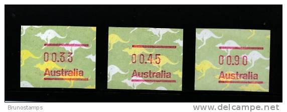 AUSTRALIA - 1985  FRAMAS  KANGAROO  NO  POSTCODE  BUTTON SET (33c.-45c.-90c.)  MINT NH - Machine Labels [ATM]