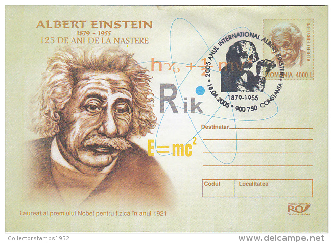 12629- ALBERT EINSTEIN, SCIENTIST, COVER STATIONERY, 2005, ROMANIA - Albert Einstein