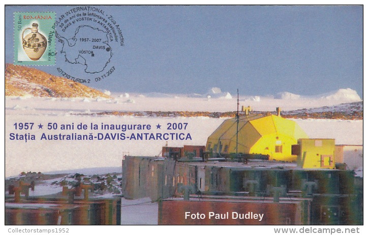 1079FM- DAVIS AUSTRALIAN ANTARCTIC STATION, SPECIAL COVER, 2007, ROMANIA - Bases Antarctiques