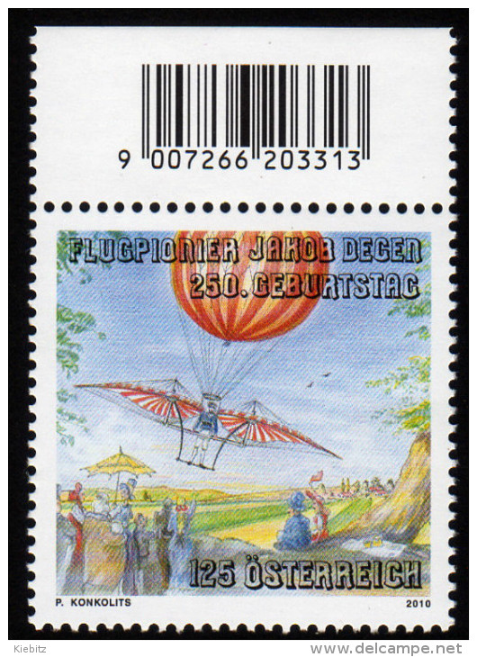 ÖSTERREICH 2010 ** 250.Geburtstag Jakob DEGEN / Flugpionier - MNH - Airplanes