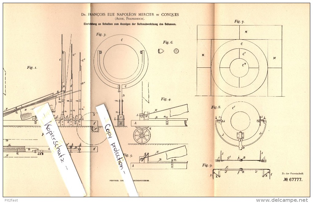 Original Patent - Dr. Francois Mercier à Conques-sur-Orbiel , 1892 , Cible Pour Le Tir , Shooting Club !!! - Conques Sur Orbiel