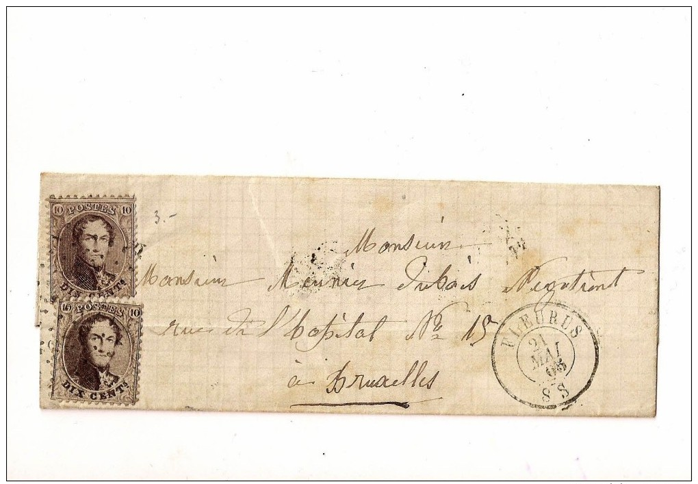 BELGICA 1865, CARTA ENVUELTA CIRCULADO MANUSCRITO DEL AÑO 1865 CON SELLO Nº 14 Yv BRUXELLES - 1865-1866 Perfil Izquierdo