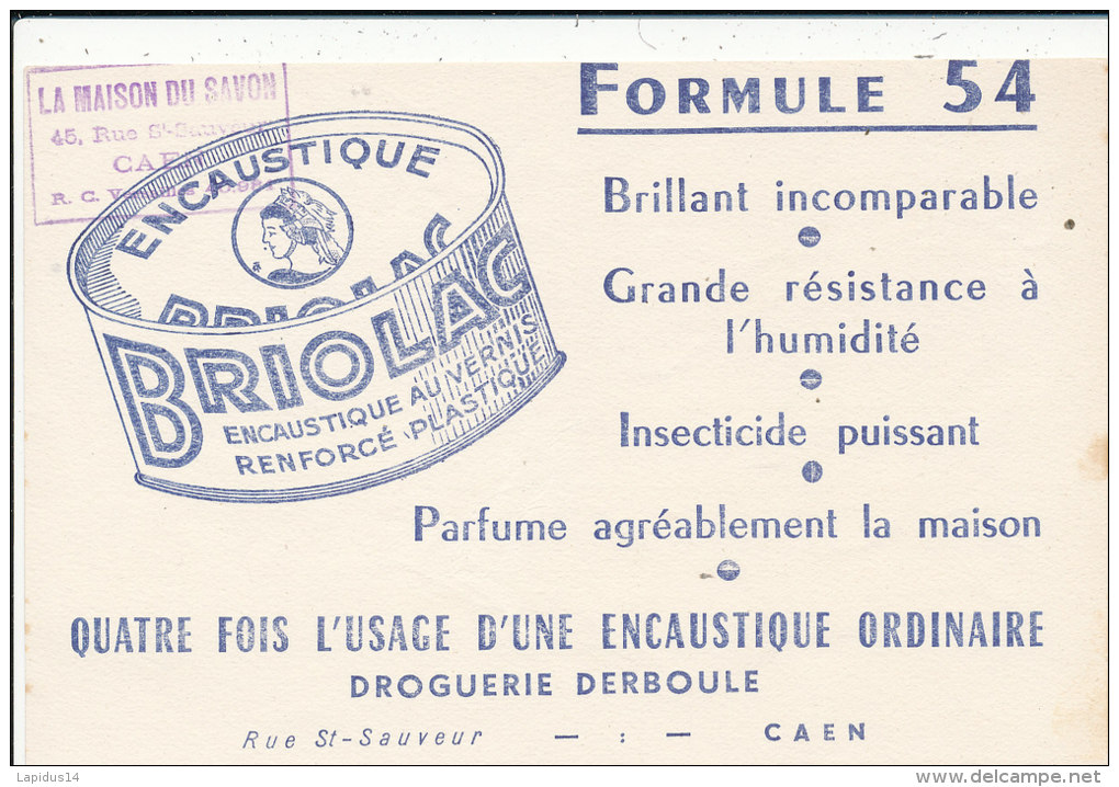 BU 1286 / BUVARD   ENCAUSTIQUE  BRIOLAC - Produits Ménagers