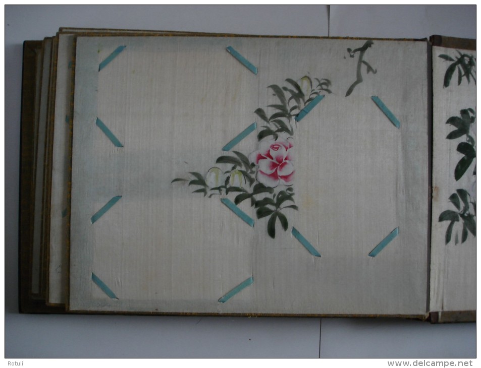 Early 1920´s Japanese black lacquer silk panel handpainted postcard album