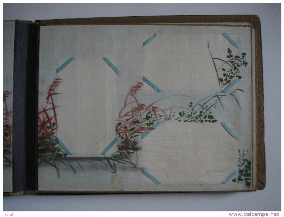 Early 1920´s Japanese black lacquer silk panel handpainted postcard album