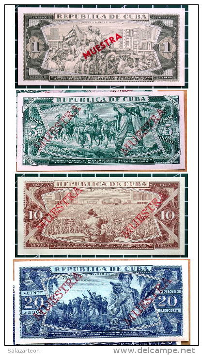 1, 5, 10 & 20 Pesos MUESTRA, 1986-87 Issue, Really Mint UNC Condition, CUBA - Cuba