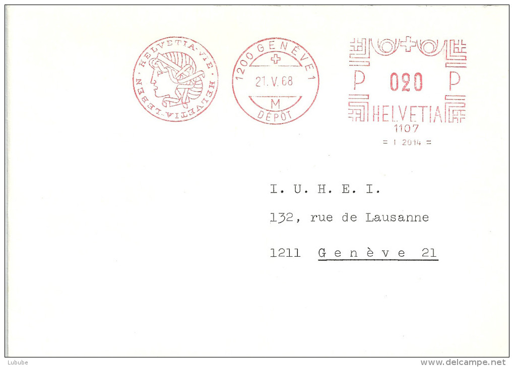 Motiv Brief  "Helvetia Vie - Helvetia Leben, Genève"  (Freistempel)           1968 - Frankiermaschinen (FraMA)