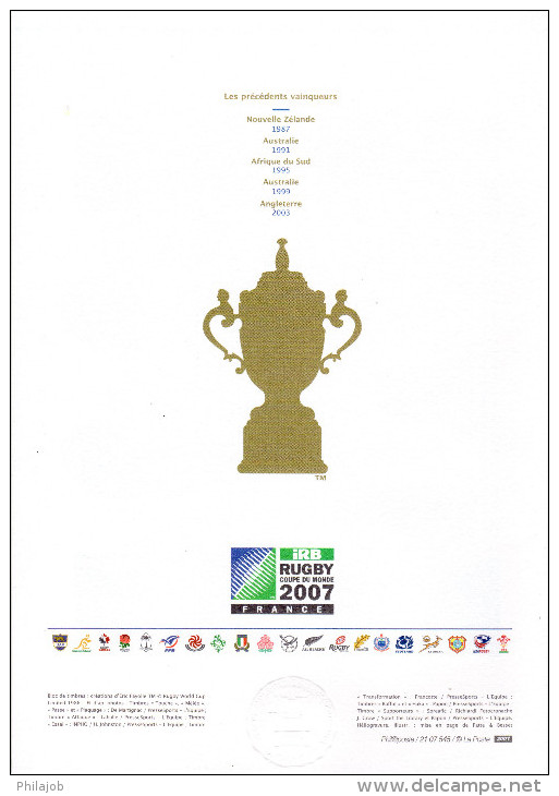 " COUPE DU MONDE 2007 " Sur Document Officiel 1er Jour De 4 Pages De 2007. N° YT BF 110. Parfait état. DPO - Rugby