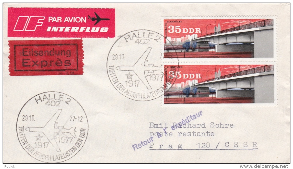 Philately: Expres Cover DDR P/m Halle 29.10.1977 Treffen Der Aerophilatelie   (G59-74) - Philatelic Exhibitions