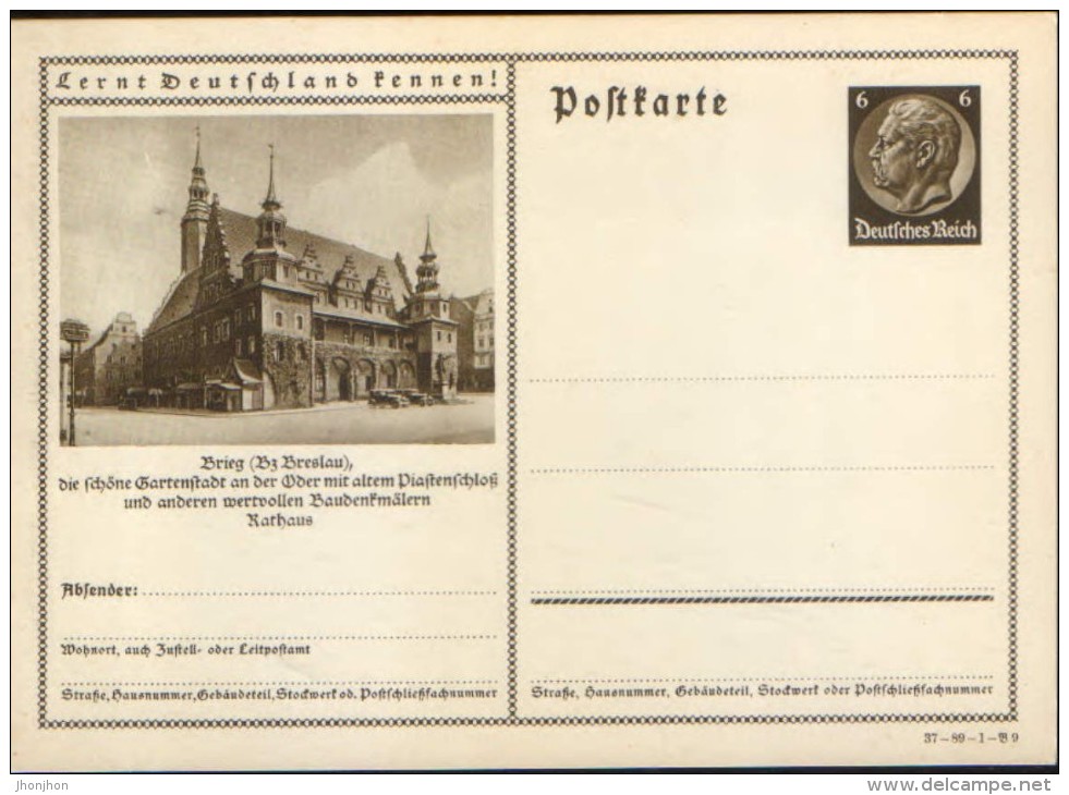 Germany/Empire -Stationery Postcard Illustrated Unused  - P236(37-89-1-B9), Brieg ( Bz Breslau) - Other & Unclassified