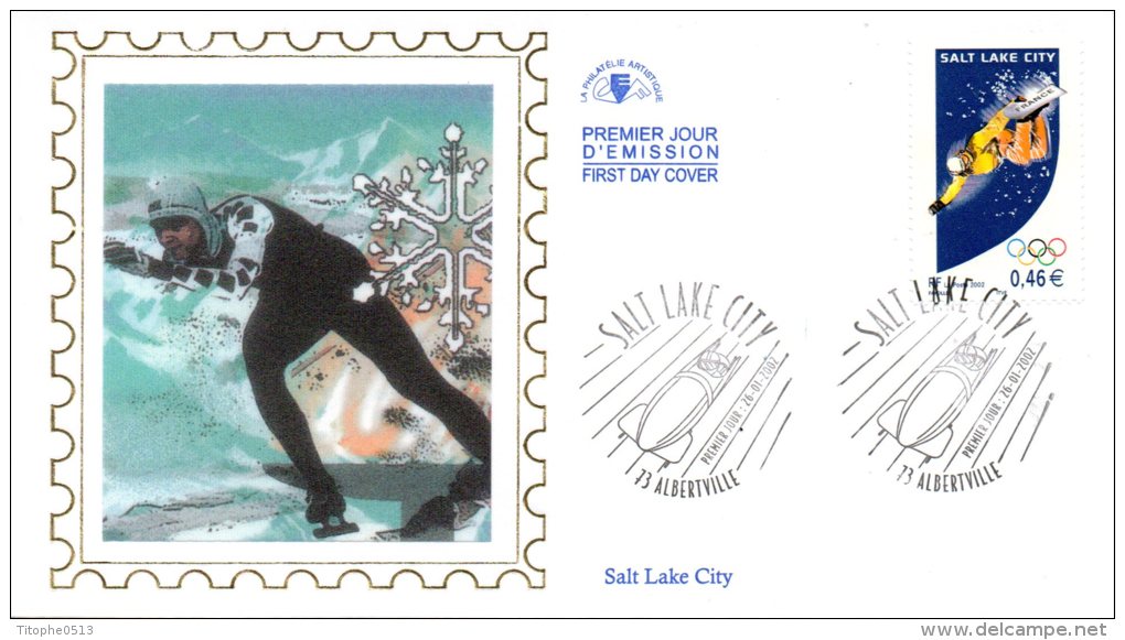 FRANCE. N°3460 De 2002 Sur Enveloppe 1er Jour (FDC). J.O. De Salt Lake City/Snowboard/Patinage/Bobsleigh. - Inverno2002: Salt Lake City