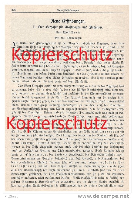 Original Zeitungsbericht - 1926 - Vergaser Für Automobile Und Flugzeuge , Technik , Oldtimer , Flugzeug !!! - Cars
