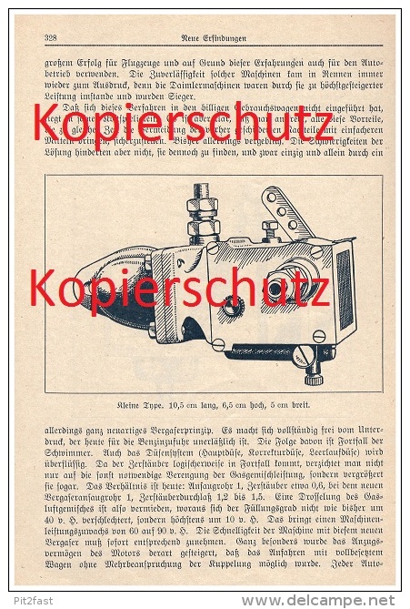 Original Zeitungsbericht - 1926 - Vergaser Für Automobile Und Flugzeuge , Technik , Oldtimer , Flugzeug !!! - Cars