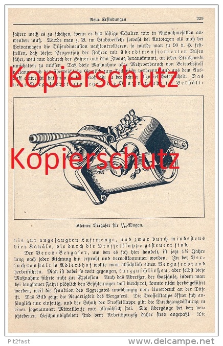 Original Zeitungsbericht - 1926 - Vergaser Für Automobile Und Flugzeuge , Technik , Oldtimer , Flugzeug !!! - KFZ