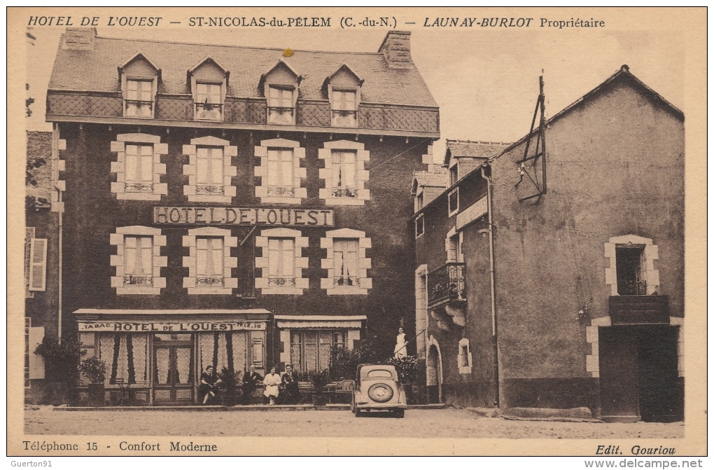 ( CPA 22 )  ST-NICOLAS-DU-PÉLEM  /  Hôtel De L'Ouest - Launay-Burlot Propriétaire - - Saint-Nicolas-du-Pélem