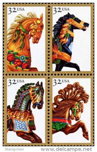 1995 USA Carousel Horses Stamps #2976-79 2979a Horse Toy Game - Unclassified