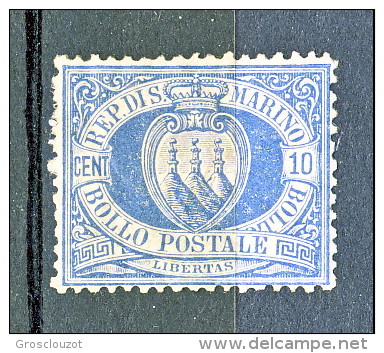 San Marino 1877 N. 3a C. 10 Oltremare Chiaro MH Perfetta Centratura Cat &euro; 225 - Ungebraucht