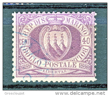 San Marino 1877 N. 7a C. 40 Violetto Usato  Cat. &euro; 160 - Usati