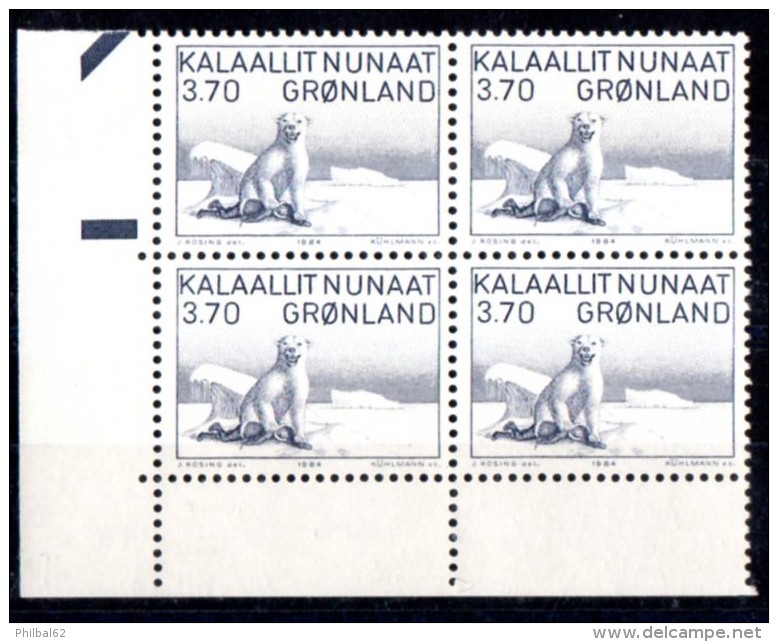 Groenland - 1984 - Bloc De 4, N° 135 **. Ours Blanc Tuant Un Chasseur De Phoques. Polaire, Faune De L'Arctique. - Nuevos