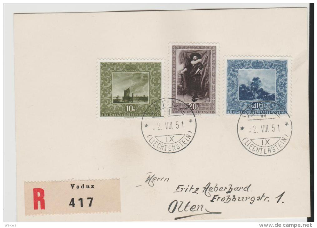 Lie084/ LIECHTENSTEIN -  Gemälde Holländischer Meister Per Einschreibekarte In Die Schweiz 1951 - Storia Postale