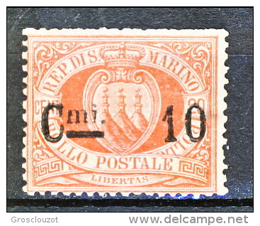 San Marino 1892 N. 10, Cmi 10 Su C. 20 Rosso MH - Nuovi
