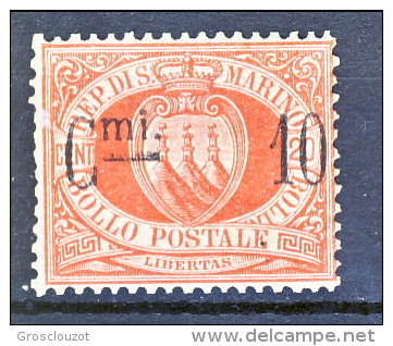 San Marino 1892 N. 10, Cmi 10 Su C. 20 Rosso MH - Nuovi