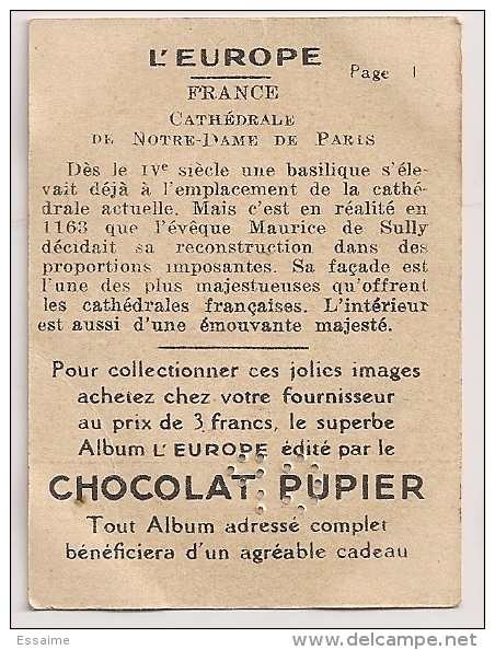 Image Page 1 De L´album "L´Europe". 1933. Chocolat Pupier. France Notre-Dame De Paris - Autres & Non Classés