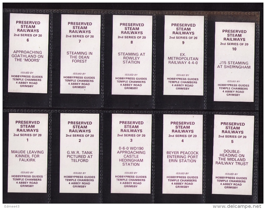 2e Série 20 Petites Photos (trade Cards) « Preserved Steam Railways » (locomotives à Vapeur), Hobbypress, Années 1980 - Spoorweg