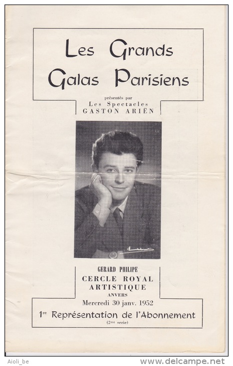 Les Grands Galas Parisiens - Gaston Ariën, Gerard Philipe. Cercle Royal Artistique. -Anvers 30 Janv. 1952 ....Ford - Programmes