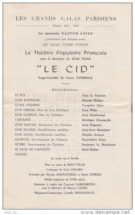 Les Grands Galas Parisiens - Gaston Ariën, Gerard Philipe. Cercle Royal Artistique. -Anvers 30 Janv. 1952 ....Ford - Programmes