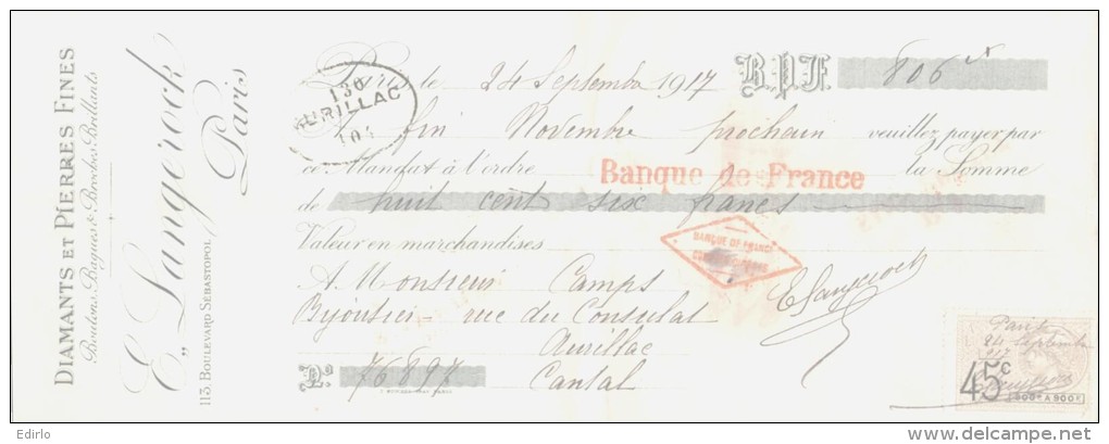 LETTRE DE CHANGE - 1909 - Fabrique De Bijouterie Diamants Et Pierres Fines MELON ET BAYLAC - TTB - 1900 – 1949