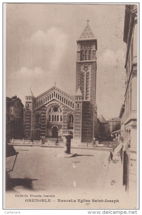 Cpa,1930,grenoble,isère,église Saint Joseph,cycliste,rue De Strasbourg,tampon Antituberculeux - Grenoble
