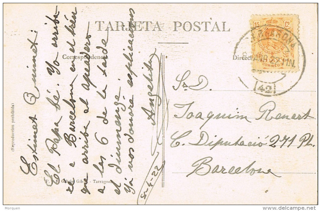 11748. Postal TARRAGONA 1922. Cruz De San Antonio - Cartas & Documentos