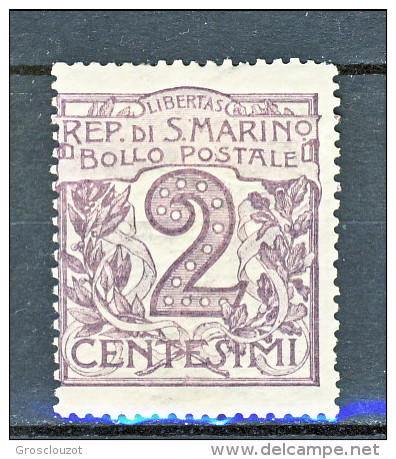 San Marino 1903 Cifra E Veduta N. 34 C. 2 Violetto Bruno MNH, Fresco E Ben Centrato - Unused Stamps