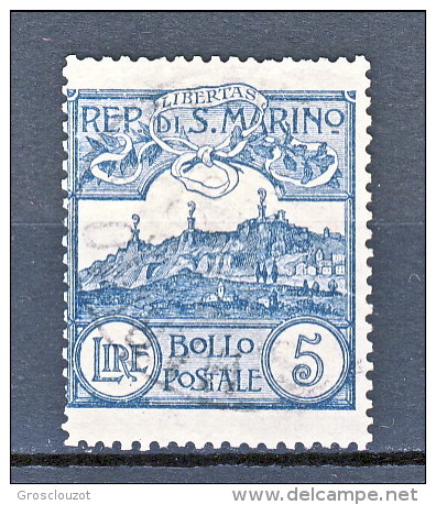 San Marino 1903 Cifra E Veduta N. 45 Lire 5 Ardesia Usato, Ben Centrato - Usados