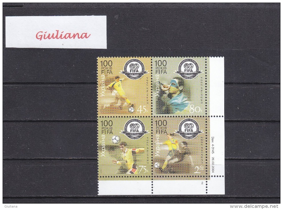 Ucraina 2004 - Yt 568/71** Blocco  100^ Ann. FIFA - Unused Stamps