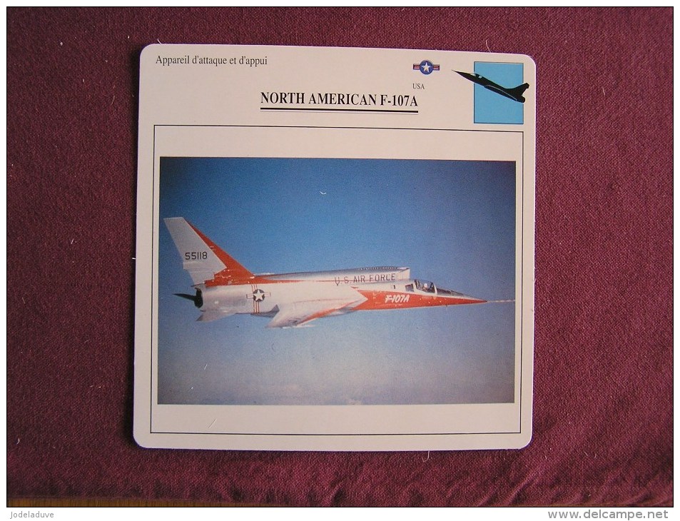 NORTH AMERICAN F-107A      FICHE AVION Avec Description  Aircraft Aviation - Avions